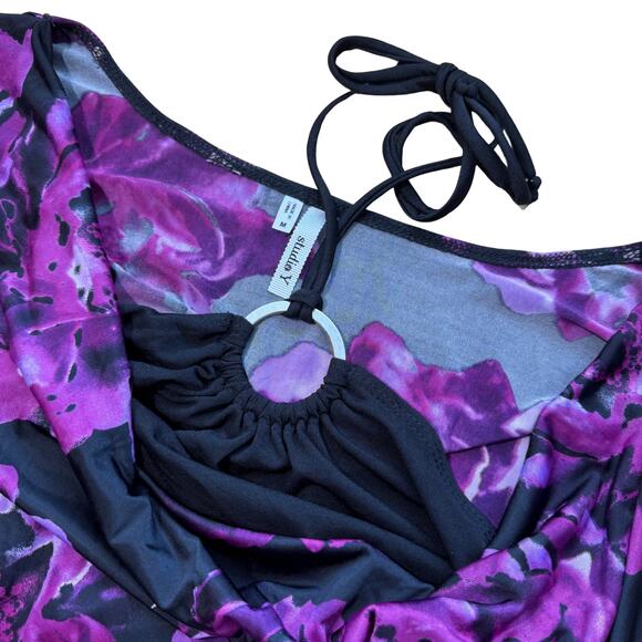 Studio Y Blouse Halter Neck T Shirt Purple Floral Witchy Whimsygoth Y2k Medium - Picture 5 of 6